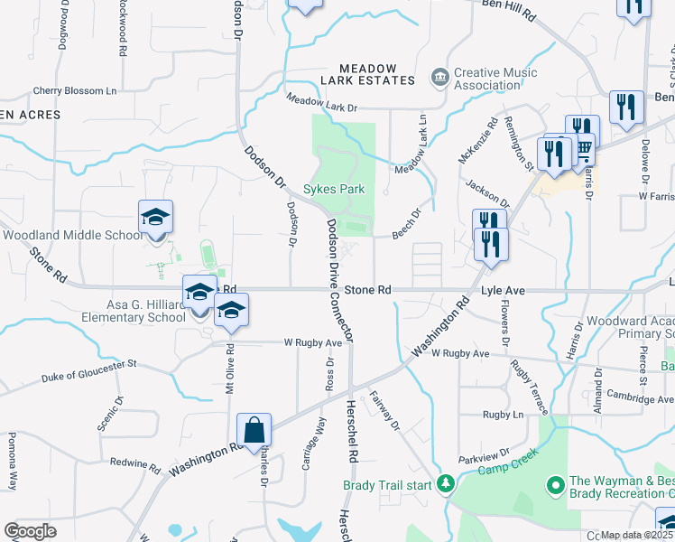 map of restaurants, bars, coffee shops, grocery stores, and more near in East Point