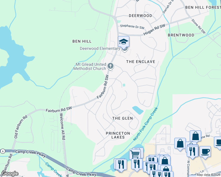 map of restaurants, bars, coffee shops, grocery stores, and more near 3216 Saville Street Southwest in Atlanta