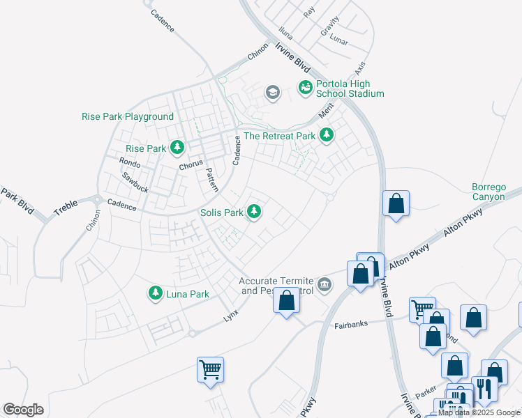 map of restaurants, bars, coffee shops, grocery stores, and more near 127 Bosal in Irvine