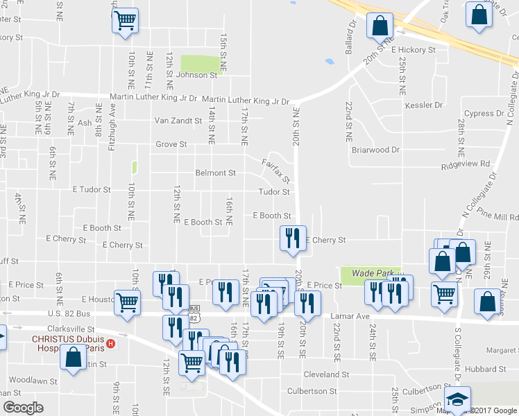 map of restaurants, bars, coffee shops, grocery stores, and more near 1801 East Booth Street in Paris