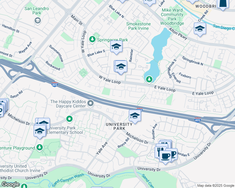 map of restaurants, bars, coffee shops, grocery stores, and more near 108 Clearbrook in Irvine