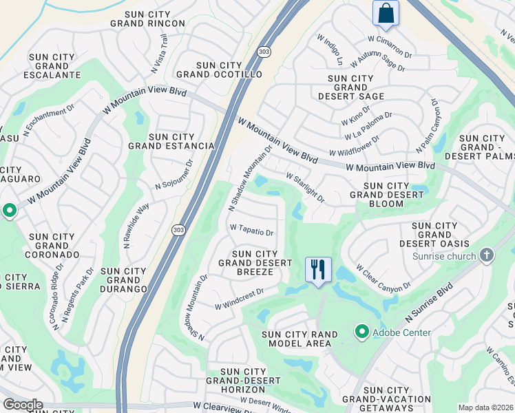 map of restaurants, bars, coffee shops, grocery stores, and more near 16245 West Talara Way in Surprise