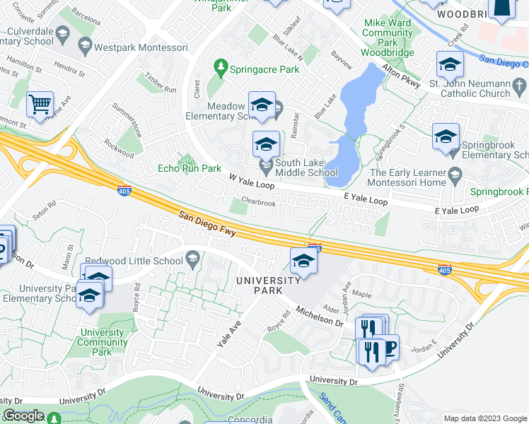 map of restaurants, bars, coffee shops, grocery stores, and more near in Irvine