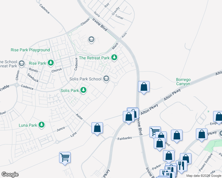 map of restaurants, bars, coffee shops, grocery stores, and more near 8510-8798 Perimeter Road in Irvine