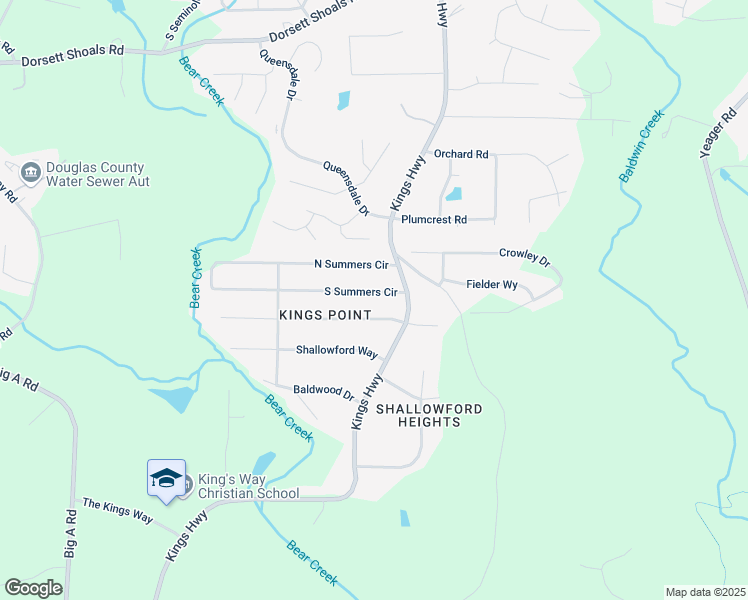 map of restaurants, bars, coffee shops, grocery stores, and more near 6190 South Summers Circle in Douglasville