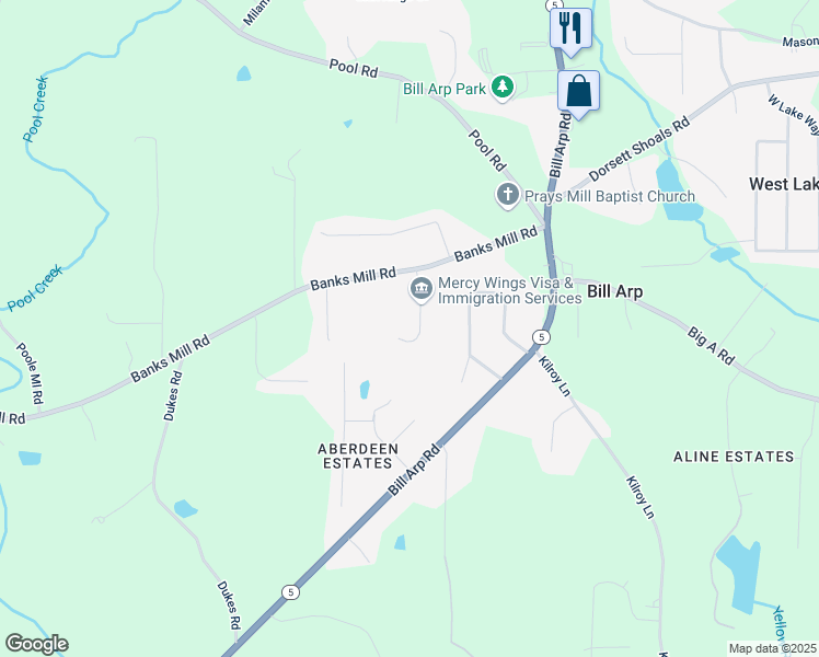 map of restaurants, bars, coffee shops, grocery stores, and more near 5077 Fieldview Drive in Douglasville