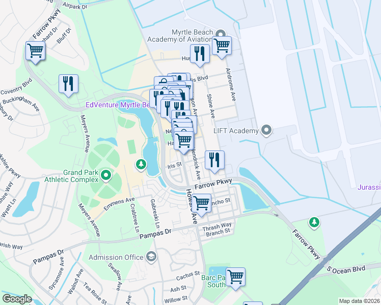 map of restaurants, bars, coffee shops, grocery stores, and more near 981 Hackler Street in Myrtle Beach