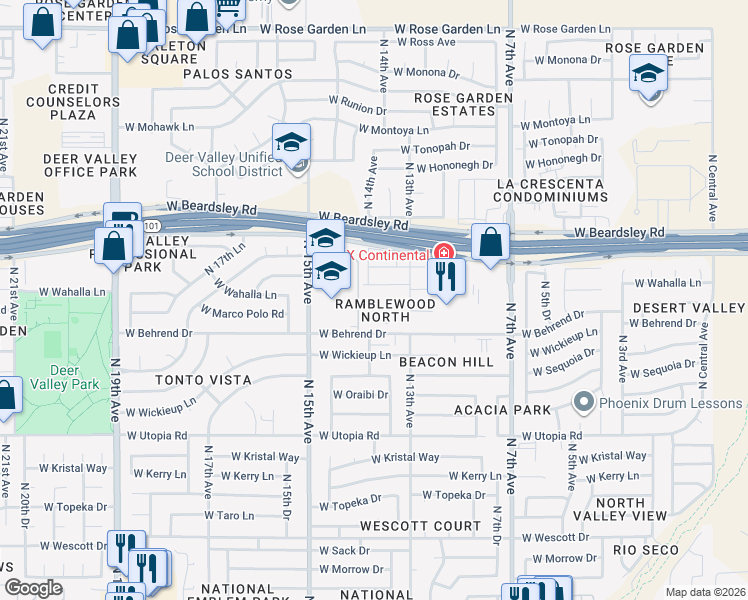 map of restaurants, bars, coffee shops, grocery stores, and more near 19820 North 13th Avenue in Phoenix