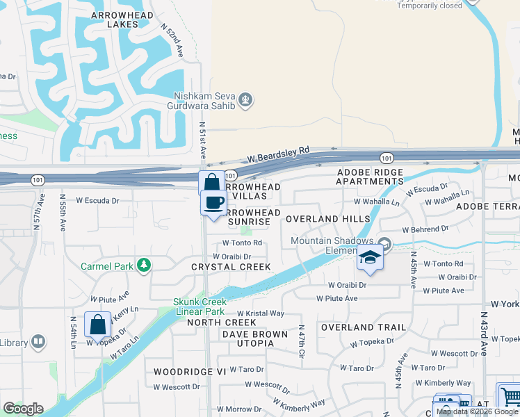 map of restaurants, bars, coffee shops, grocery stores, and more near 4911 West Escuda Drive in Glendale