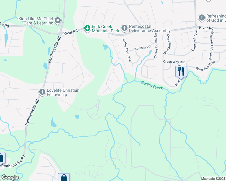 map of restaurants, bars, coffee shops, grocery stores, and more near 2923 River Hill Lane in Decatur