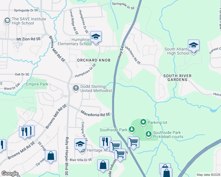 map of restaurants, bars, coffee shops, grocery stores, and more near 3215 Jonesboro Road Southeast in Atlanta