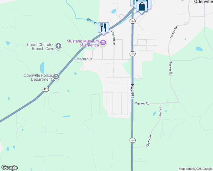 map of restaurants, bars, coffee shops, grocery stores, and more near 301 Crocker Road in Odenville