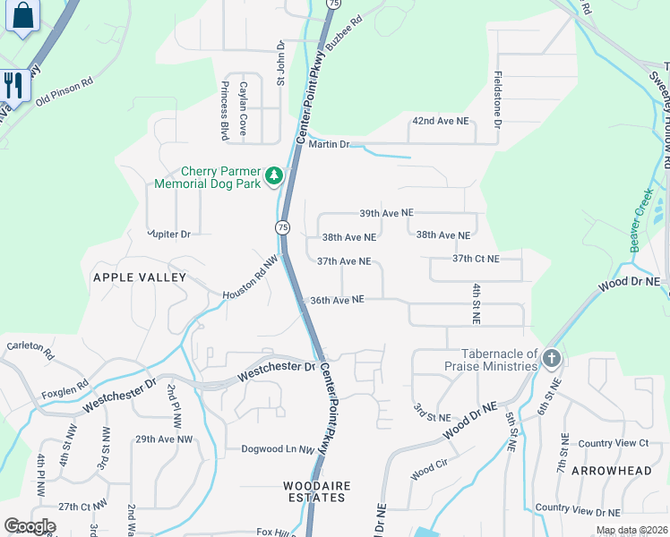 map of restaurants, bars, coffee shops, grocery stores, and more near 6 37th Avenue Northeast in Center Point