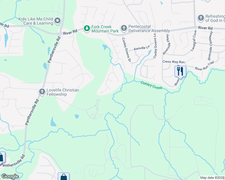 map of restaurants, bars, coffee shops, grocery stores, and more near 2923 River Hill Lane in Decatur