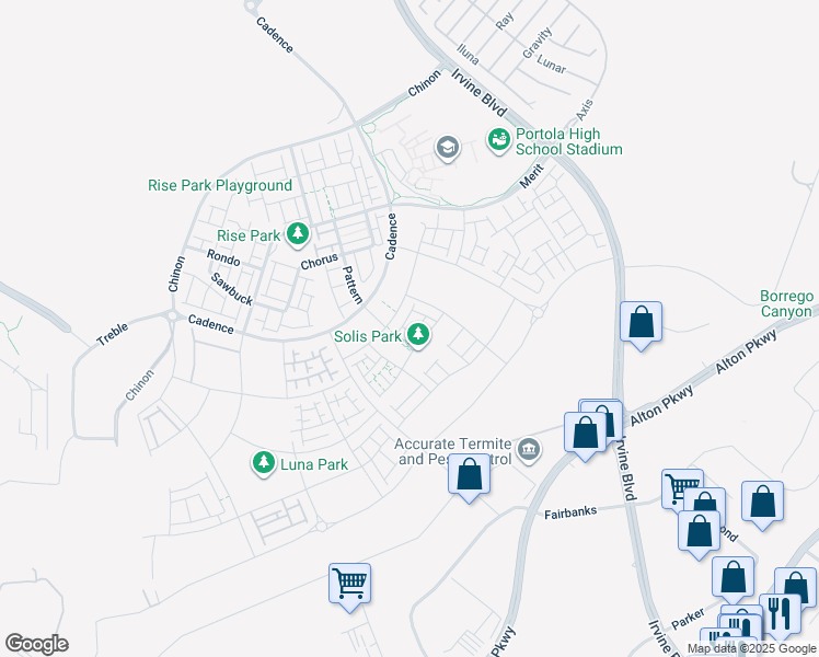 map of restaurants, bars, coffee shops, grocery stores, and more near 125 Bosal in Irvine