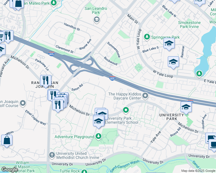 map of restaurants, bars, coffee shops, grocery stores, and more near 11 Rockrose Way in Irvine