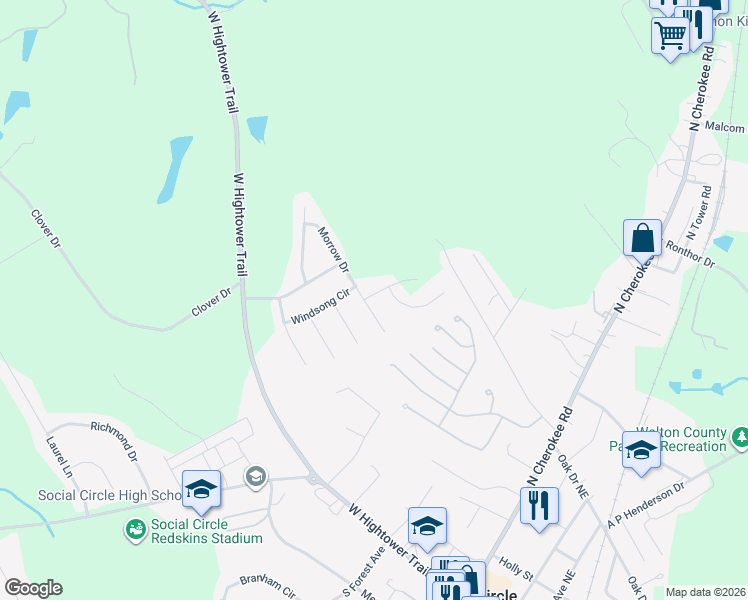 map of restaurants, bars, coffee shops, grocery stores, and more near 621 Ragan Court in Social Circle