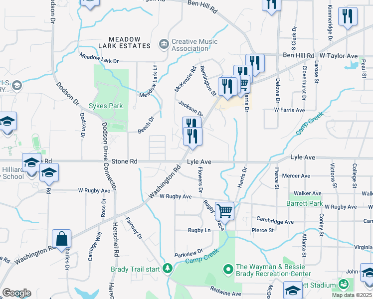 map of restaurants, bars, coffee shops, grocery stores, and more near 3237 Washington Road in East Point