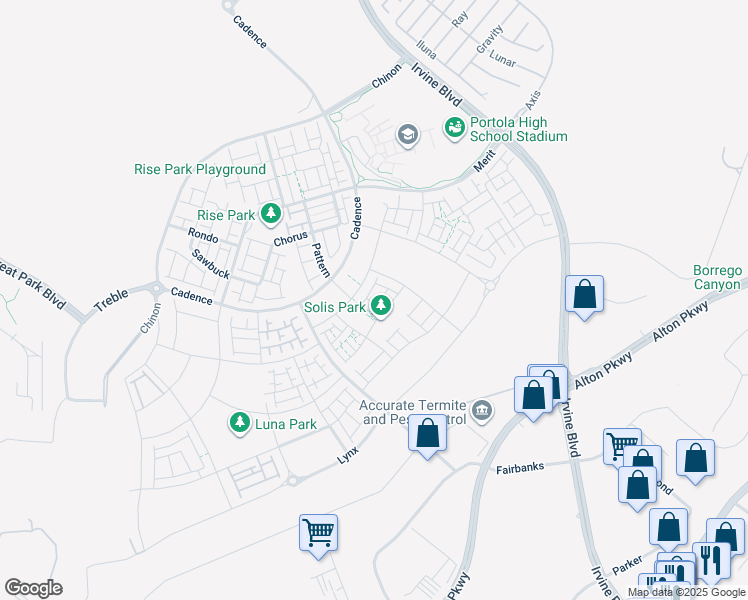 map of restaurants, bars, coffee shops, grocery stores, and more near 125 Bosal in Irvine