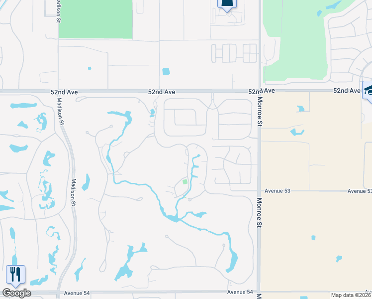 map of restaurants, bars, coffee shops, grocery stores, and more near 52637 Meriwether Way in La Quinta