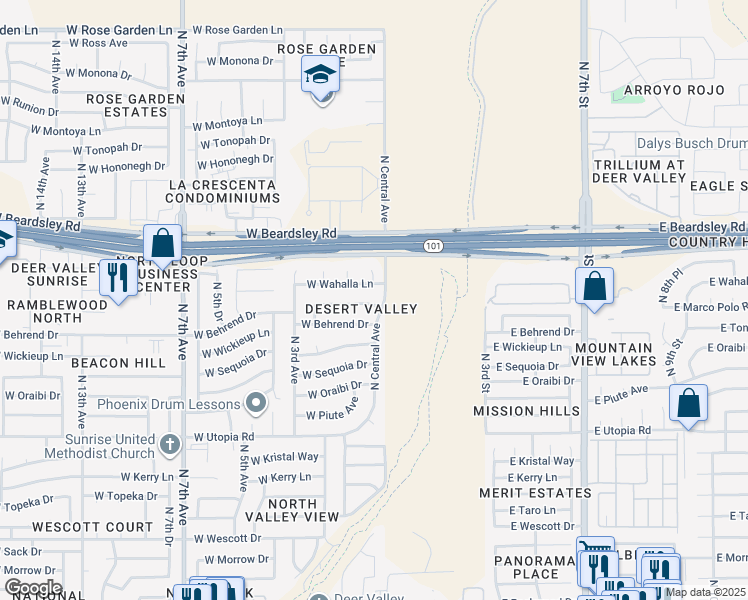 map of restaurants, bars, coffee shops, grocery stores, and more near 20005 North 1st Avenue in Phoenix