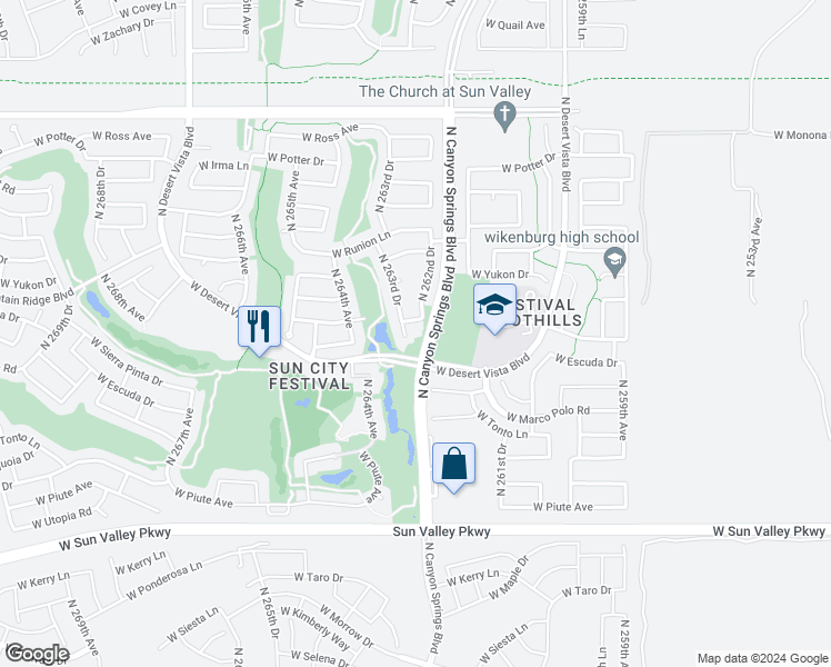 map of restaurants, bars, coffee shops, grocery stores, and more near 20089 North 263rd Drive in Buckeye