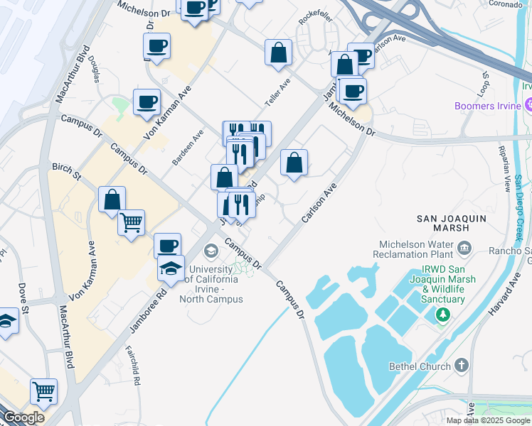 map of restaurants, bars, coffee shops, grocery stores, and more near 2117 Scholarship in Irvine
