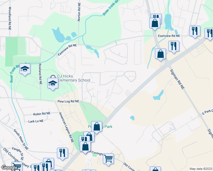map of restaurants, bars, coffee shops, grocery stores, and more near 1042 Wedgewood Court Northeast in Conyers