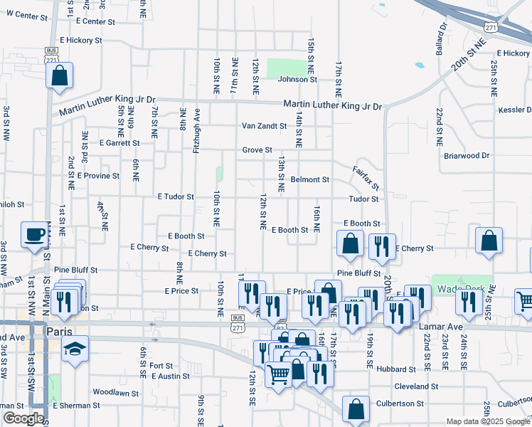 map of restaurants, bars, coffee shops, grocery stores, and more near 538 12th Street Northeast in Paris