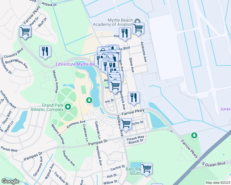 map of restaurants, bars, coffee shops, grocery stores, and more near 2876 Howard Avenue in Myrtle Beach