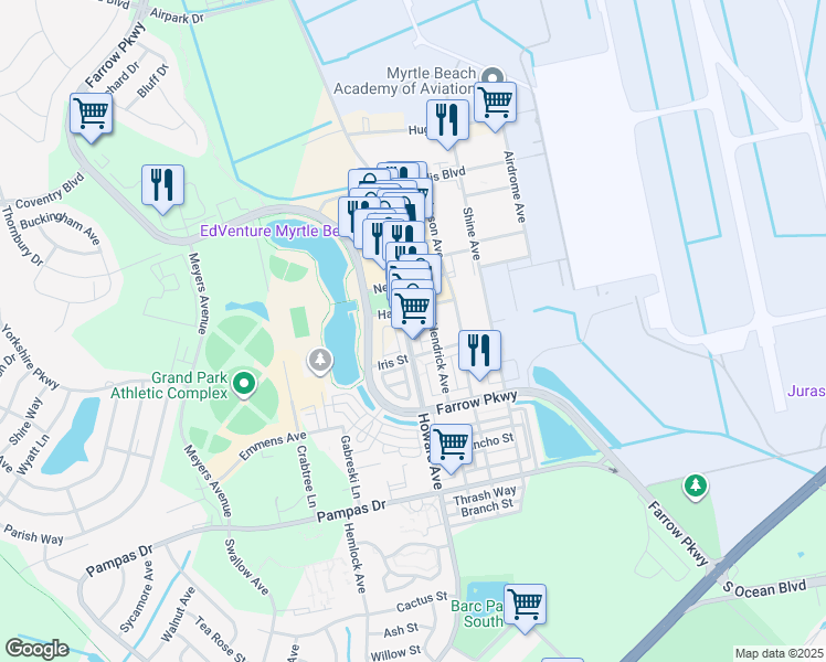 map of restaurants, bars, coffee shops, grocery stores, and more near 3050 Howard Avenue in Myrtle Beach