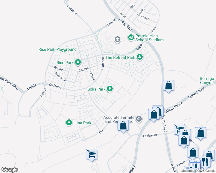 map of restaurants, bars, coffee shops, grocery stores, and more near 127 Bosal in Irvine