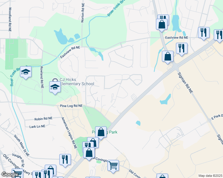 map of restaurants, bars, coffee shops, grocery stores, and more near 1042 Wedgewood Court Northeast in Conyers