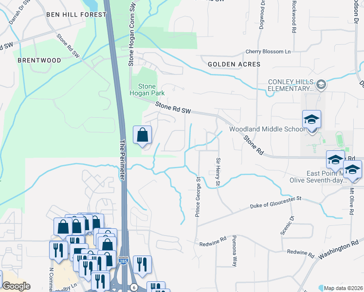 map of restaurants, bars, coffee shops, grocery stores, and more near 2852 Ridgeview Drive in Atlanta
