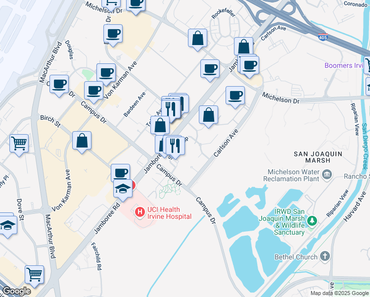 map of restaurants, bars, coffee shops, grocery stores, and more near 1100 Diploma in Irvine