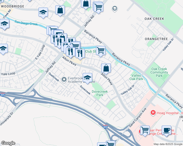 map of restaurants, bars, coffee shops, grocery stores, and more near 55 Fern Pine in Irvine