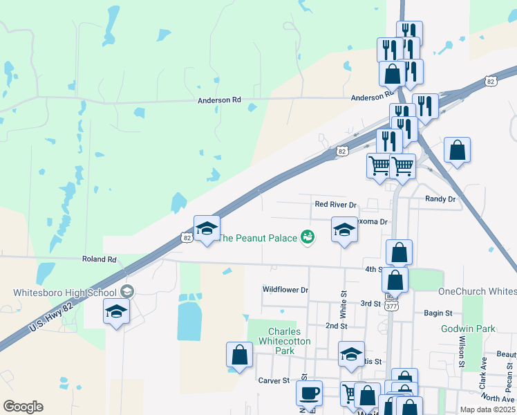 map of restaurants, bars, coffee shops, grocery stores, and more near 2000 U.S. 82 in Whitesboro