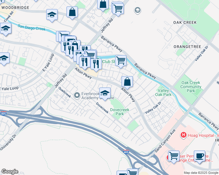 map of restaurants, bars, coffee shops, grocery stores, and more near 55 Fern Pine in Irvine