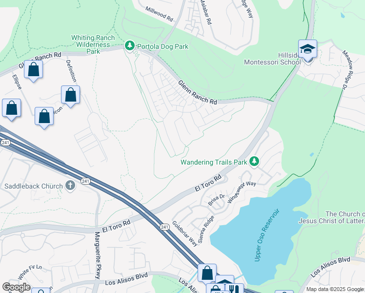 map of restaurants, bars, coffee shops, grocery stores, and more near 1732 Sonora Creek Lane in Trabuco Canyon