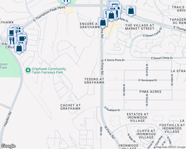 map of restaurants, bars, coffee shops, grocery stores, and more near North Grayhawk Drive in Scottsdale