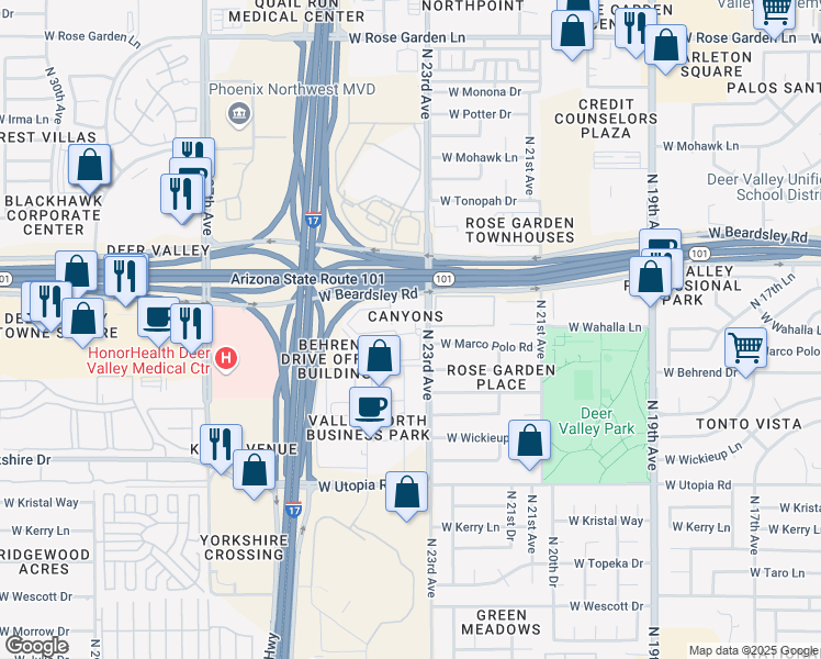 map of restaurants, bars, coffee shops, grocery stores, and more near 19940 North 23rd Avenue in Phoenix