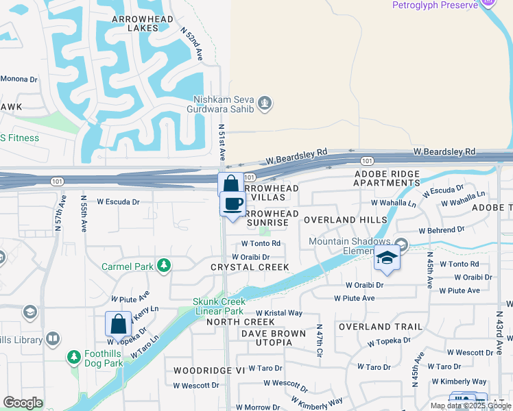 map of restaurants, bars, coffee shops, grocery stores, and more near 4967 West Escuda Drive in Glendale