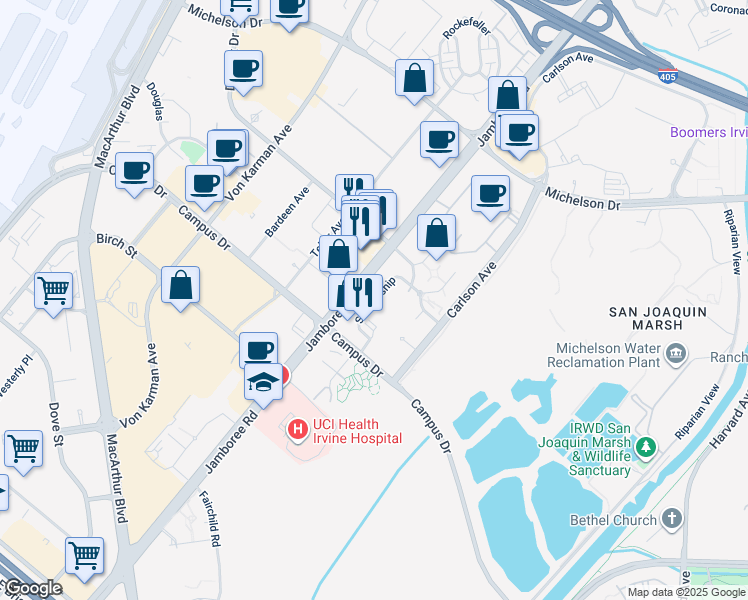 map of restaurants, bars, coffee shops, grocery stores, and more near 1100 Diploma in Irvine