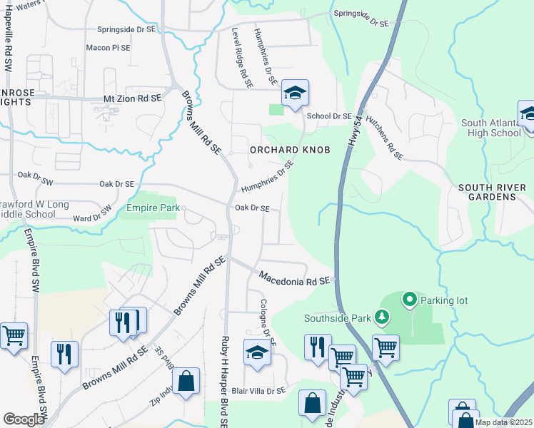 map of restaurants, bars, coffee shops, grocery stores, and more near 478 Oak Drive Southeast in Atlanta