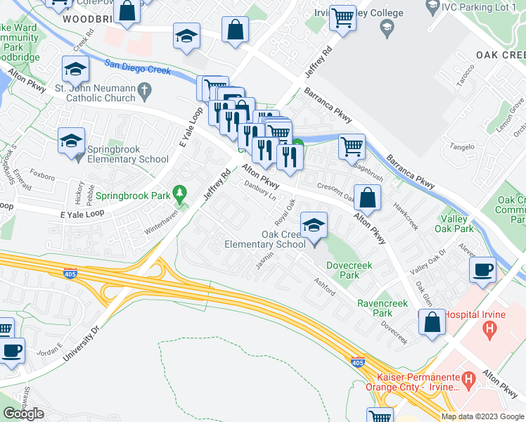map of restaurants, bars, coffee shops, grocery stores, and more near 202 Cherrybrook Lane in Irvine