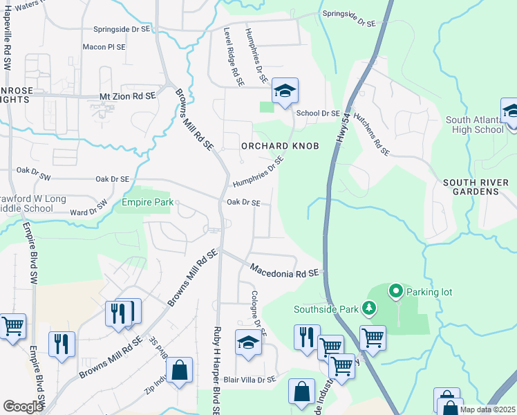 map of restaurants, bars, coffee shops, grocery stores, and more near 478 Oak Drive Southeast in Atlanta