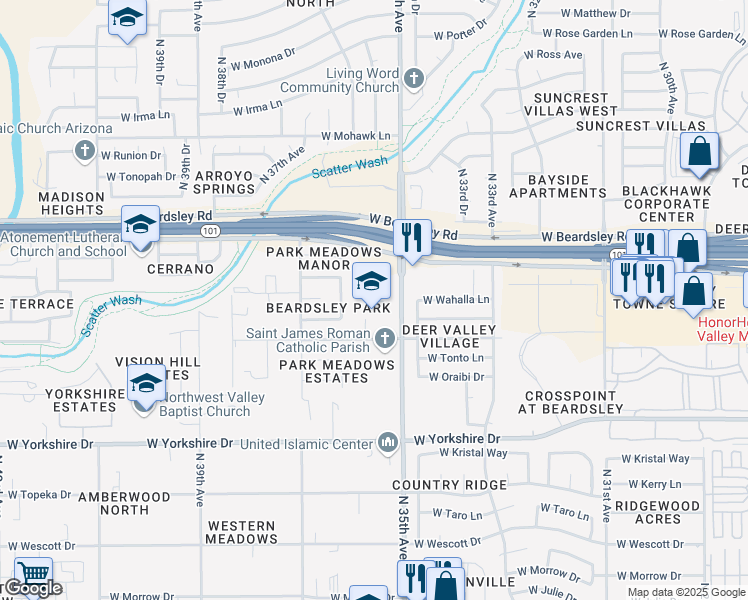 map of restaurants, bars, coffee shops, grocery stores, and more near 20012 North 35th Avenue in Glendale