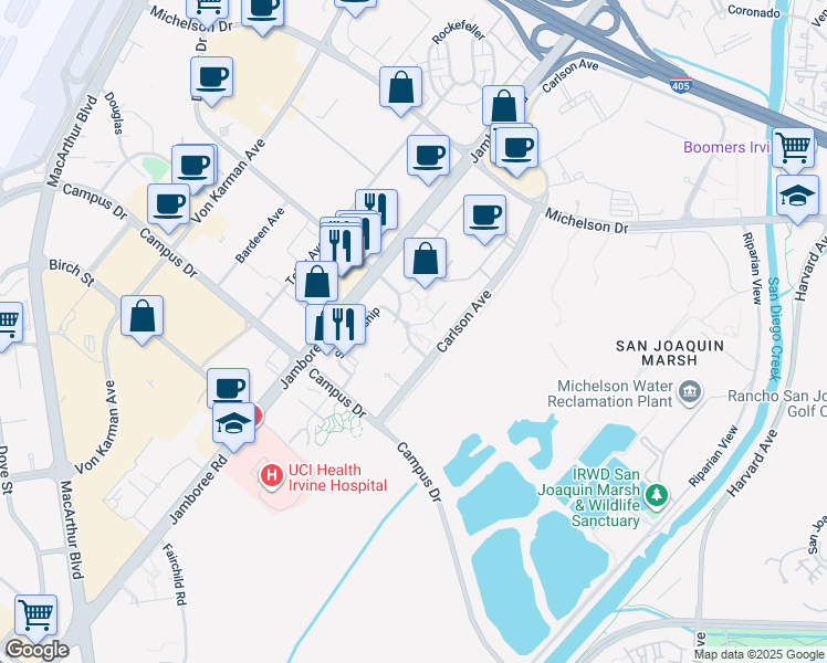map of restaurants, bars, coffee shops, grocery stores, and more near 35 Via Lucca in Irvine