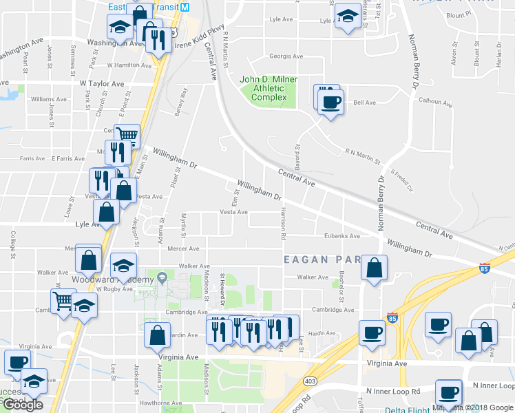 map of restaurants, bars, coffee shops, grocery stores, and more near 1437 Vesta Avenue in Atlanta