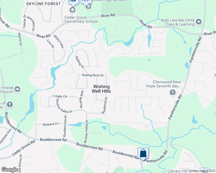 map of restaurants, bars, coffee shops, grocery stores, and more near 2479 Rockknoll Drive in Conley